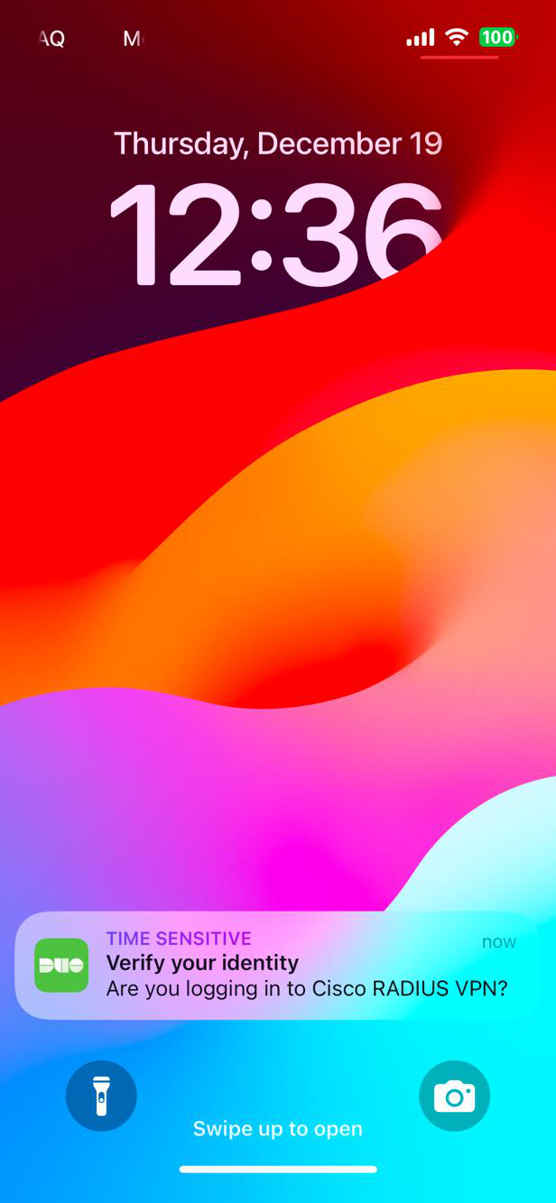 Lock screen showing a Duo push notification to verify your identity