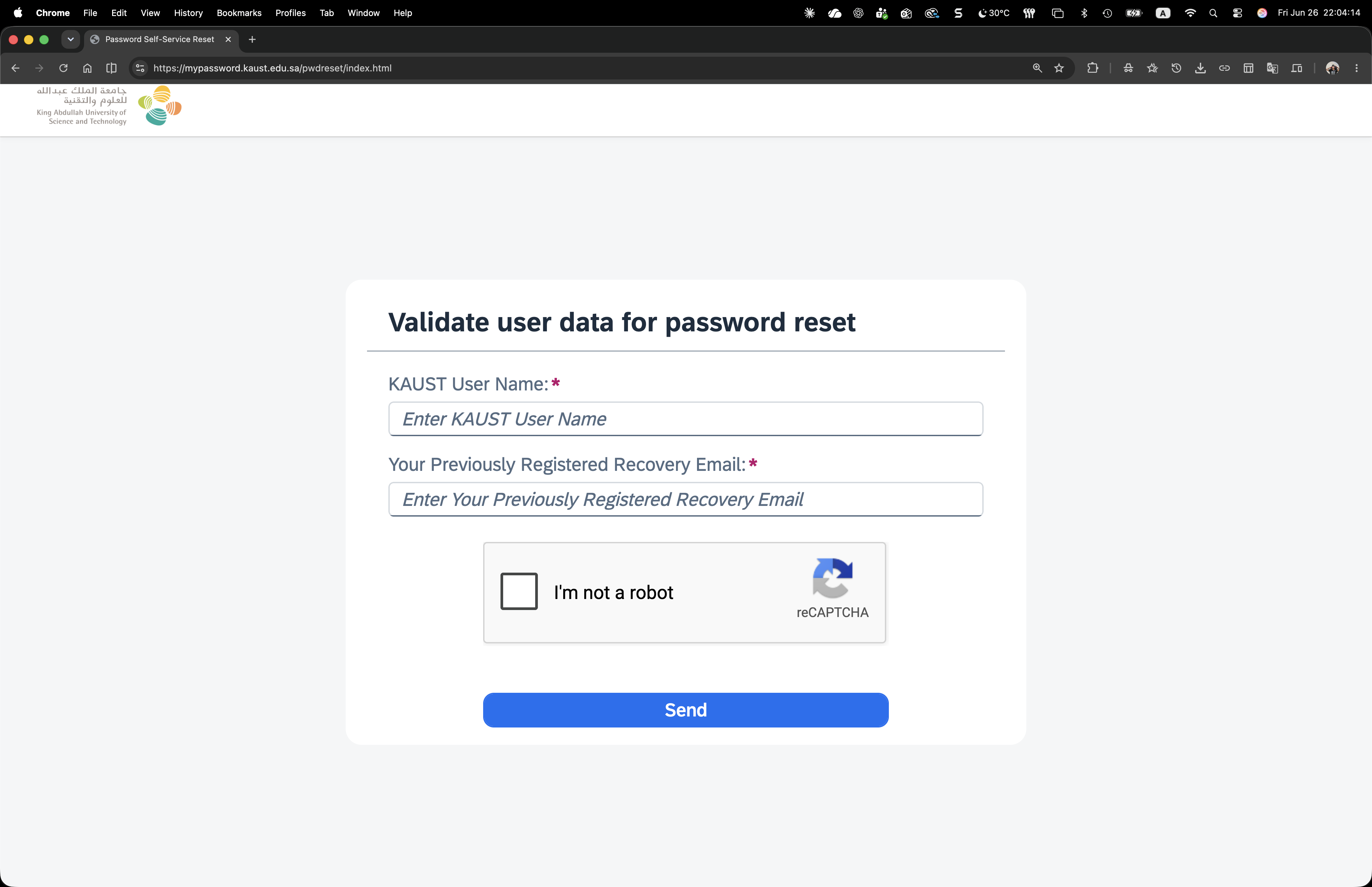 Validate user data for password reset