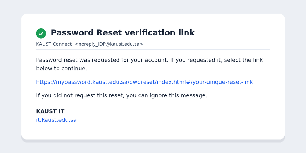 Password reset verification link email