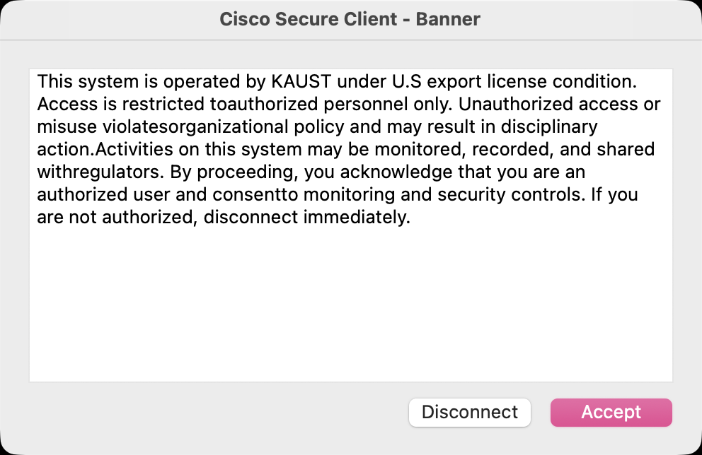 Security banner Accept