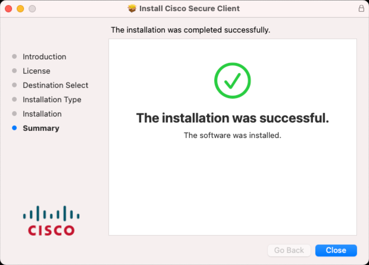 Installation successful