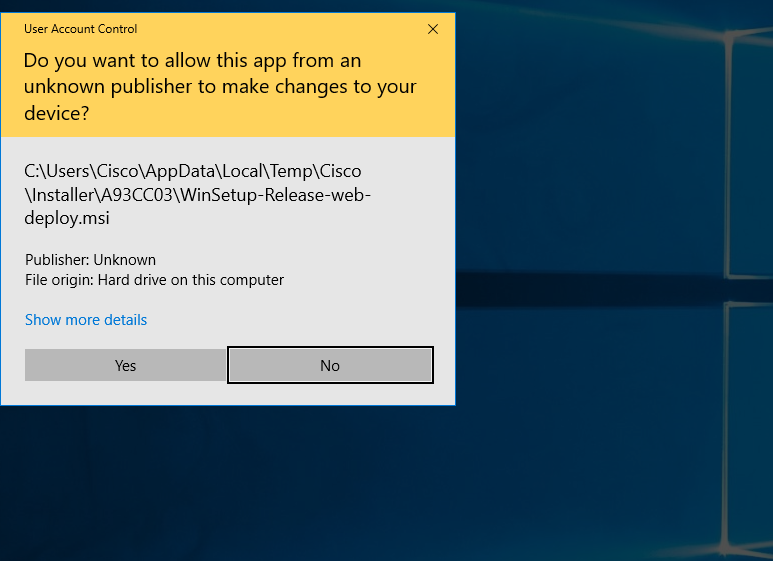 Windows permission prompt